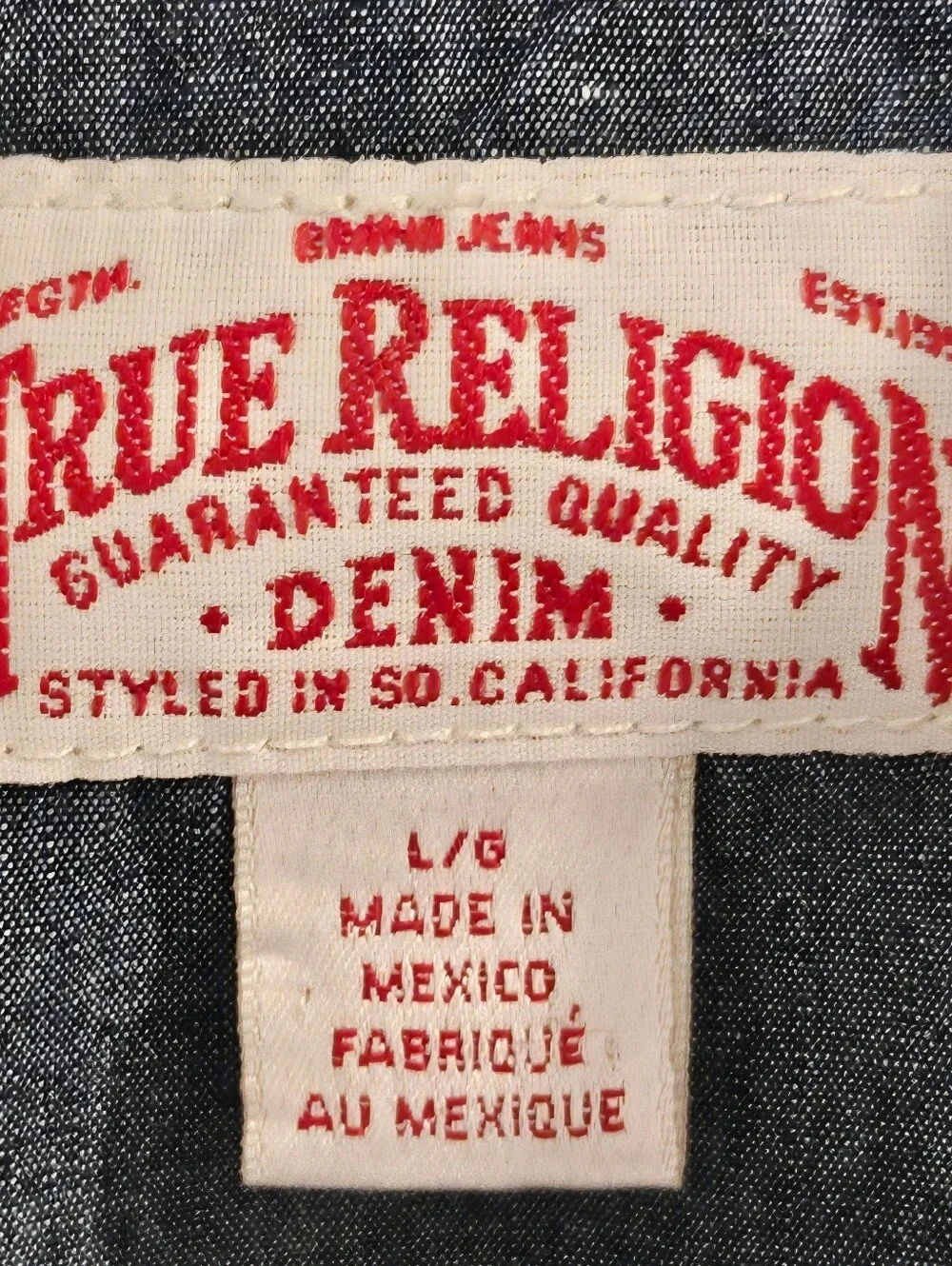 True Religion Button-Down Denim Work Shirt - Cream White - Size Large